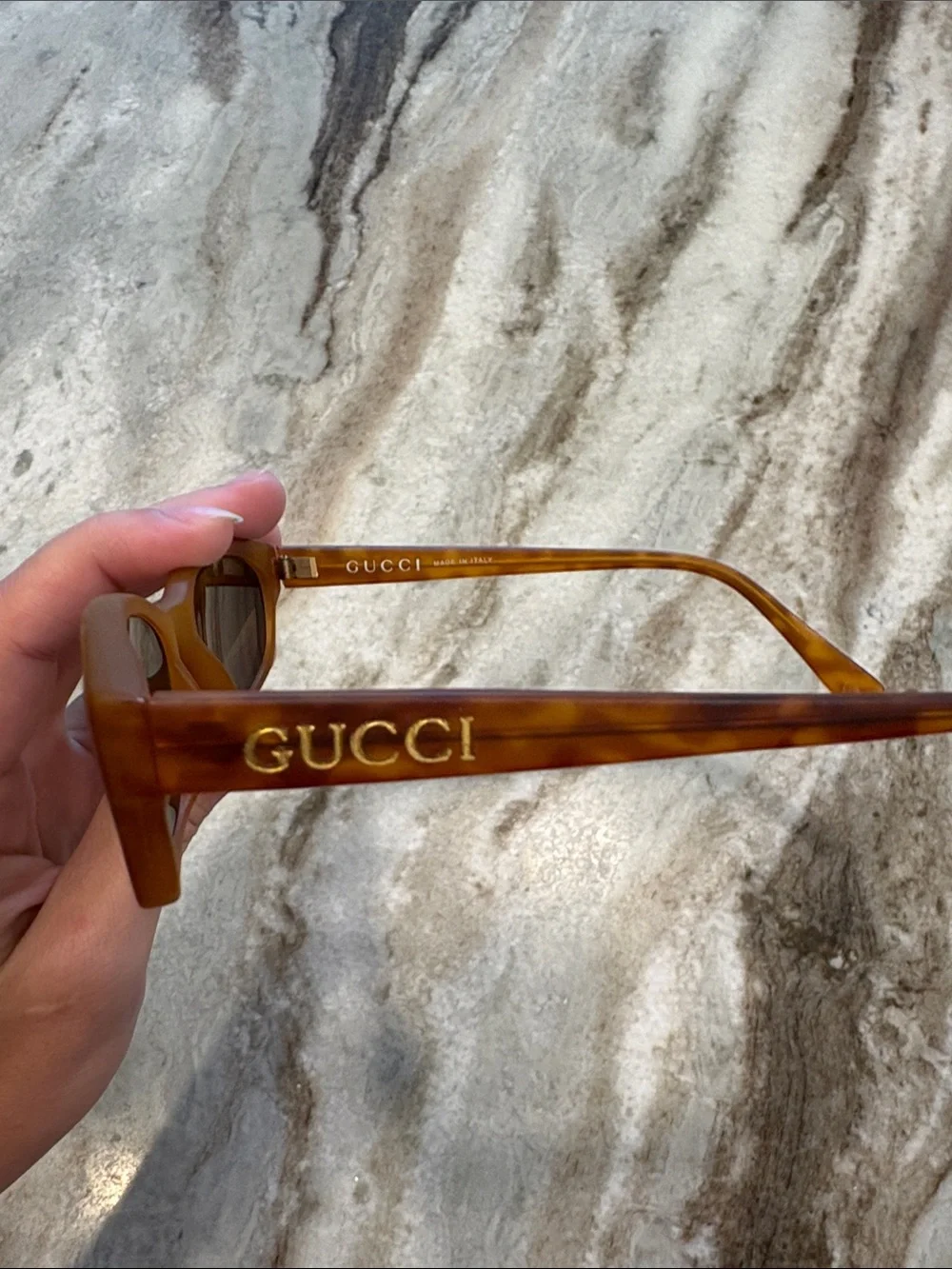 Vintage Designer Tortoiseshell Acetate Sunglasses with Gold Logo
